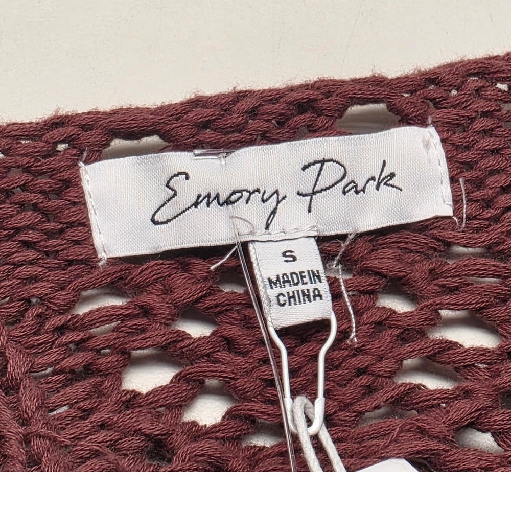 Emory Park Chocolate Pointelle Tie Front Cropped Cardigan Small NEW Buckle - Picture 6 of 9